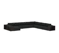 PUGYNBK Set Muebles Jardin 11 Piezas Ratán Sintético Negro | Con Cojines Gruesos, 2 Mesas Auxiliares, Modular, Resistente Intemperie, Lavable