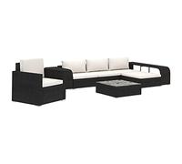 PUGYNBK Set Muebles Jardin 8 Piezas Ratán PE Negro | Estructura acero recubierto, cojines desmontables, mesa centro vidrio templado, 2 mesas auxiliares