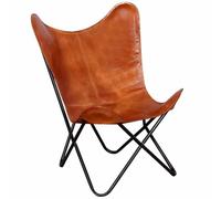 PUGYNBK Silla Butterfly Cuero Autentico Marron 110 kg | Estructura hierro con polvo, esquinas reforzadas, diseno ergonomico, estilo retro, ligera