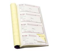 Pukka Pad, dupli autocopiants reçu livre 140 x 276 mm. 4 reçus par page. duplicata 200 Jeux.. micro-perforée série numérotées. Coutures livre dcu1520 latéraux.