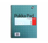 Pukka Pad, Libreta metálica A4 cuadriculada Jotta 3 Pack - 29,7 x 23 cm - Cuaderno de espiral con papel de 80 g/m² - Cuenta con 4 márgenes de perforación y bordes perforados - 200 páginas, verde
