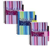 Pukka Pad Ref PROBA5 - Cuaderno de espiral doble de tapa dura (3 unidades, A5, 250 hojas microperforadas, 80 g/m², raya de 8 mm, incluye 3 separadores), diseño de rayas, multicolor