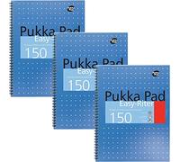 Pukka Pads Easy-Ritter Pack de 3 Cuadernos de espiral doble de tapa dura (A4, 150 hojas microperforadas, 80 g/m², raya de 8 mm, con margen, con 4 taladros), color azul