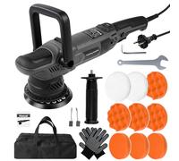 Pulidora Orbital 1600W, Kit Pulidora Coche, Máquinas Pulidoras Excéntrica 15mm, 6 Velocidades Variables con Plato de Pulido de 5 Pulgadas, Mango en D Extraíble, para Detallado, Pulido y Encerado