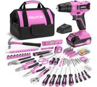 PULITUO 20V Set de Taladro Atornillador Batería Rosa, Kit de Taladro con Batería y Cargador, Regulación 2 Velocidades, Portabrocas 3/8", 21+1 Niveles de Par, LED, Set Eléctrico