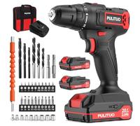 PULITUO 20V Taladro Percutor a Batería, Taladro Atornillador Batería c/ 2x2,0Ah, Portabrocas de 3/8", 2 Velocidades, 21+1 Pares, Con Set de Accesorios de 42 Piezas, Kit de Reparación Doméstica
