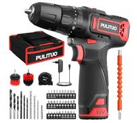 PULITUO Set de Taladro Atornillador Batería 12V, Mini Atornillador 35 Nm de Par, 21+1+1 Niveles de Par, Set Accesorios 46 Piezas, Regulación 2 Velocidades, Kit Reparación para Proyectos de Bricolaje