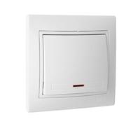 Pulsador de luz luminoso blanco, serie Europa, ideal para instalaciones eléctricas y control de iluminación en hogares y oficinas.