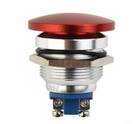 Pulsador de seta rojo de 22 mm, interruptor de botón 1NO momentáneo, IP65 impermeable, 250 V 5 A, aleación de aluminio para industria y maquinaria (22 mm)