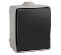 Pulsador estanco IP54, alta resistencia y seguridad, ideal para instalaciones en exteriores y ambientes húmedos.