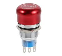 Pulsador Industrial de Parada de Emergencia Rojo en Forma de Hongo | Latón Niquelado, Montaje para Equipos de Transporte y Máquinas de Embalaje, Mano