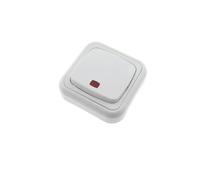 Pulsador luminoso de superficie, color blanco, ideal para iluminación en espacios y control de dispositivos eléctricos.
