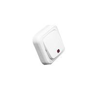 Pulsador luminoso de superficie, color blanco, ideal para indicar presencia y facilitar el encendido de luces en espacios interiores.