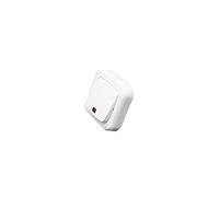 Pulsador luminoso de superficie, color blanco, ideal para señalización y control de iluminación en espacios domésticos y comerciales.