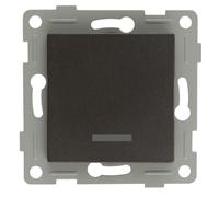 Pulsador luminoso empotrable, acabado en grafito, ideal para control de iluminación en diferentes ambientes y espacios.