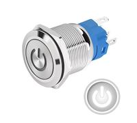 Pulsador Momentáneo 12 mm 12 V-24 V DC 3 A, logotipo de alimentación blanco, interruptor luminoso LED de metal, impermeable con sello de goma, para eléctrico y electrónico