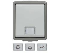 Pulsador Siemens 5TD4701, serie DELTA, superficie, grado de protección IP44, color gris oscuro/gris claro, 10A, 250V, dimensiones 66x75mm