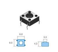 Pulsador tacto 6x6mm 4,3mm altura total tecla blanca
