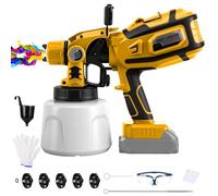 Pulverizador de Pintura Inalámbrico con LED para Dewalt 20V (sin batería) | 200W, Sistema de Pintura Eléctrico, Depósito 1,4L, 3 Patrones, 5 Boquillas, Cepillo, Guantes, Gafas