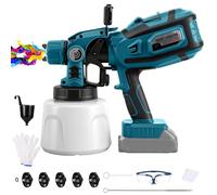 Pulverizador de Pintura Inalámbrico con LED para Makita 18V (sin batería) | 200W, Sistema de Pintura Eléctrico, Depósito 1,4L, 3 Patrones, 5 Boquillas, Cepillo, Guantes, Gafas