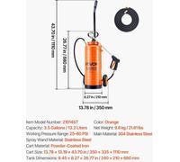 Pulverizador industrial de concreto con carro con ruedas, pulverizador de acero inoxidable de 14 litros, pulverizadores tri-poxy de alta resistencia, manguera de 52 cm, mangueras de 1,2 m y 3 m, 2 boq