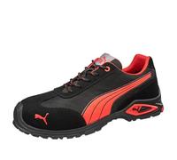 PUMA Safety Madrid Low S1PL FO SR - Zapatos de seguridad para hombre, antideslizantes, transpirables, puntera de aluminio, zapatos de trabajo, negro rojo, 42 EU