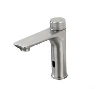 Pumixiy Grifo de sensor infrarrojo, para agua fría y caliente, grifo mezclador de acero inoxidable 304 sin contacto, con perilla de temperatura, elegante diseño de H y rueda, para fregadero de baño y