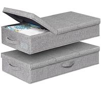 punemi Almacenamiento debajo de la cama con tapas, paquete de 2 contenedores grandes de almacenamiento debajo de la cama con 3 asas, plegables, de perfil bajo, apilables, para mantas, zapatos,