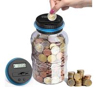Pup Go Hucha Electronica Digital con Contador y Pantalla LCD, 1.8L Gran Capacidad, Transparente Grande XXL Cuenta Monedas Euro, Caja de Ahorro de Dinero Original para Niños, Niñas y Adultos