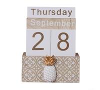 PureBowlic Bloque de madera retro para calendario perpetuo, decoración de escritorio vintage con tablas de fecha, semana y mes, adorno rústico de escritorio para oficina en casa, planificador anual