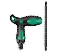 PureBowlic Destornillador de trinquete telescópico tipo T con extensión de 158 mm, broca de doble cabeza para tornillos ranurados y Phillips, mecanismo reversible de 3 velocidades, mango de acero CR-V