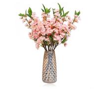 PureBowlic Flores artificiales realistas para flores de cerezo, paquete de 9 flores de seda rosa de 20.5 pulgadas, ramas de Sakura falsas para hojas verdes para centro de mesa de boda, oficina, fiesta