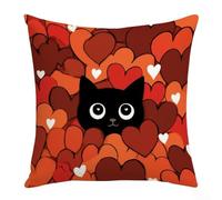 PureBowlic Funda de cojín con estampado digital de gato lindo 45 cm suave | Adorable impresión de letras de gato, textura de felpa, tamaño de 45 x 45 cm, decoración navideña roja, fácil cuidado