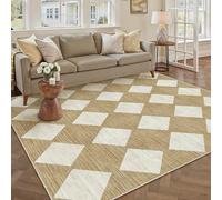 PureCozy Alfombra Marrón 160x230cm Salón Lavable Pelo Corto Antideslizante Suave a Cuadros Bohemio Vintage Alfombra para Dormitorio Cocina Comedor Salón Oficina Carpet
