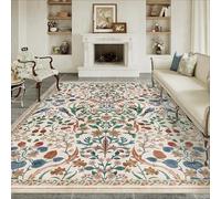 PureCozy Alfombra Salón 200x300cm Floral Pelo Corto Antideslizante Suave Retro Lavable Alfombras para Cocina Pasillo Pie de Cama Dormitorio Salón Beige Rug