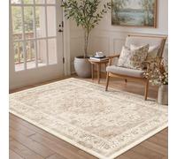 PureCozy Alfombra vintage lavable beige para salón, 120 x 170 cm, pelo corto, antideslizante, suave, bohemia, retro, para dormitorio, comedor, cocina, dormitorio, salón, habitación infantil