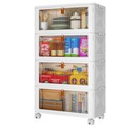 PurKeep Cajas Almacenaje Plastico con Tapa - 35L*4 Cajas Organizadoras, Cajas Almacenaje con Puertas y Ruedas, cajones de Almacenamiento con Puerta Delantera, 4 Paquetes