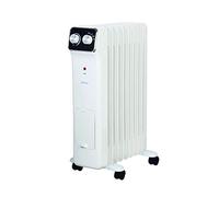Radiador de aceite equipado con piloto de funcionamiento y sistema de seguridad ante caídas y sobrecalentamientos. tiene termostato ajustable y tres niveles de potencia. fabricado en acero inoxidable.