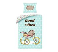 Pusheen Juego de cama Good Vibes – Funda nórdica 140x200, 100% algodón, con funda de almohada