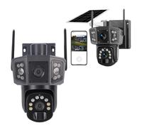 PUSOKEI Cámara de Seguridad Solar Wireless Outdoor, Vista de 360 Grados Vista de Doble Lente 8MP 1920x2160p Detección de Movimiento PIR, con Batería de 8000 MAh para la Seguridad del