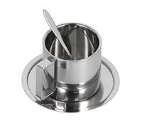 PUSOKEI Juego de Tazas de café de Acero Inoxidable de Doble Pared |Tazas Aisladas con Platillo y Cuchara para Bebidas Calientes, 3 uds. (Traje europeo doble capa-280ML)