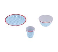 Pwshymi Juego de Vajilla, Vajilla Duradera de Rejilla Azul Claro para Cocina Casera, Tazas, Tazones y Platos de Melamina - 12 Piezas