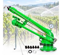 PxkVrin Aspersor de Impacto con manómetro, ángulo de elevación de 24°, B | Pistola pulverizadora para riego agrícola,presión de trabajo de 4 a 8 bares,con 6 boquillas,para riego de tierras de cultivo.