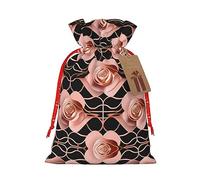 Pyjwyfmy Bolsas de regalo de Navidad con estampado de fondos de oro rosa, bolsa de regalo de Papá Noel, bolsas de regalo de lona de Navidad con cordones, bolsa de regalo