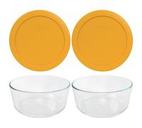 Pyrex (2 7203 7-Cup Glass Bowl & (2) 7402-PC Lemon Drop Yellow Lid - 2-Pack, Made in the USA