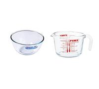Pyrex Classic Jarra De Vidrio Medidora De 1 L, Apta para Microondas + Classic Bol De Vidrio para Mezclas De 3 litros