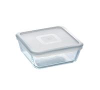 PYREX® COOK & FREEZE Recipiente Cuadrado Boro 16x16x7CM - 0,85L Blanco Brillo Tapa cierre presión con junta de silicona Resistente a rayaduras