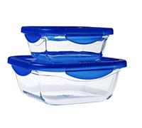 PYREX Cook & Go - Juego de 2 LunchBox cuadrados de 0,8 l y 1,9 l, cristal borosilicato, compatible con horno, microondas y lavavajillas - Made in France