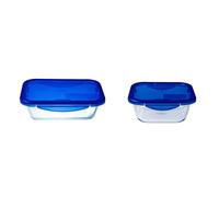 Pyrex Cook & Go Recipiente Rectangular 25X19Cm 170 on Tapa Cook&Go, Azul, 4.19 Cm + Cook & Go Recipiente Cuadrado 16X16Cm 85 on Tapa Cook&Go, Azul, 2.26 Cm