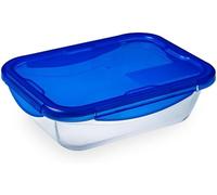 PYREX Cook & Go - Recipiente rectangular de vidrio con tapa 100% hermética, para contener alimentos, apto para horno y microondas, 20 x 15 cm, capacidad de 0,8 l